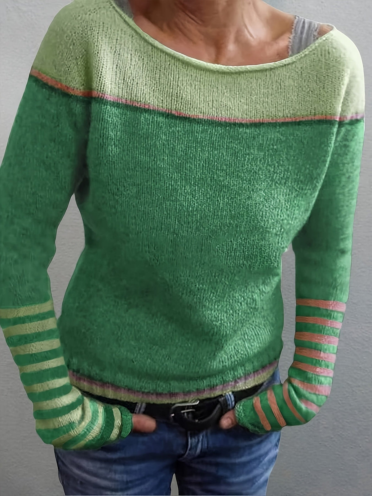 Tavitha | Women's Striped Boat Neck Knitted Jumper