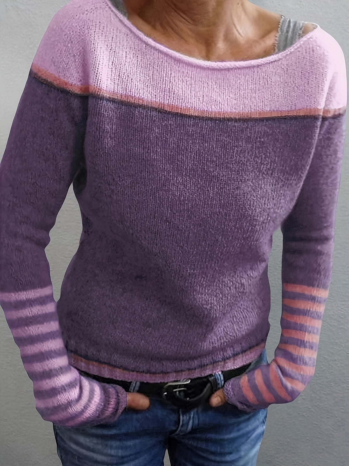 Tavitha | Women's Striped Boat Neck Knitted Jumper