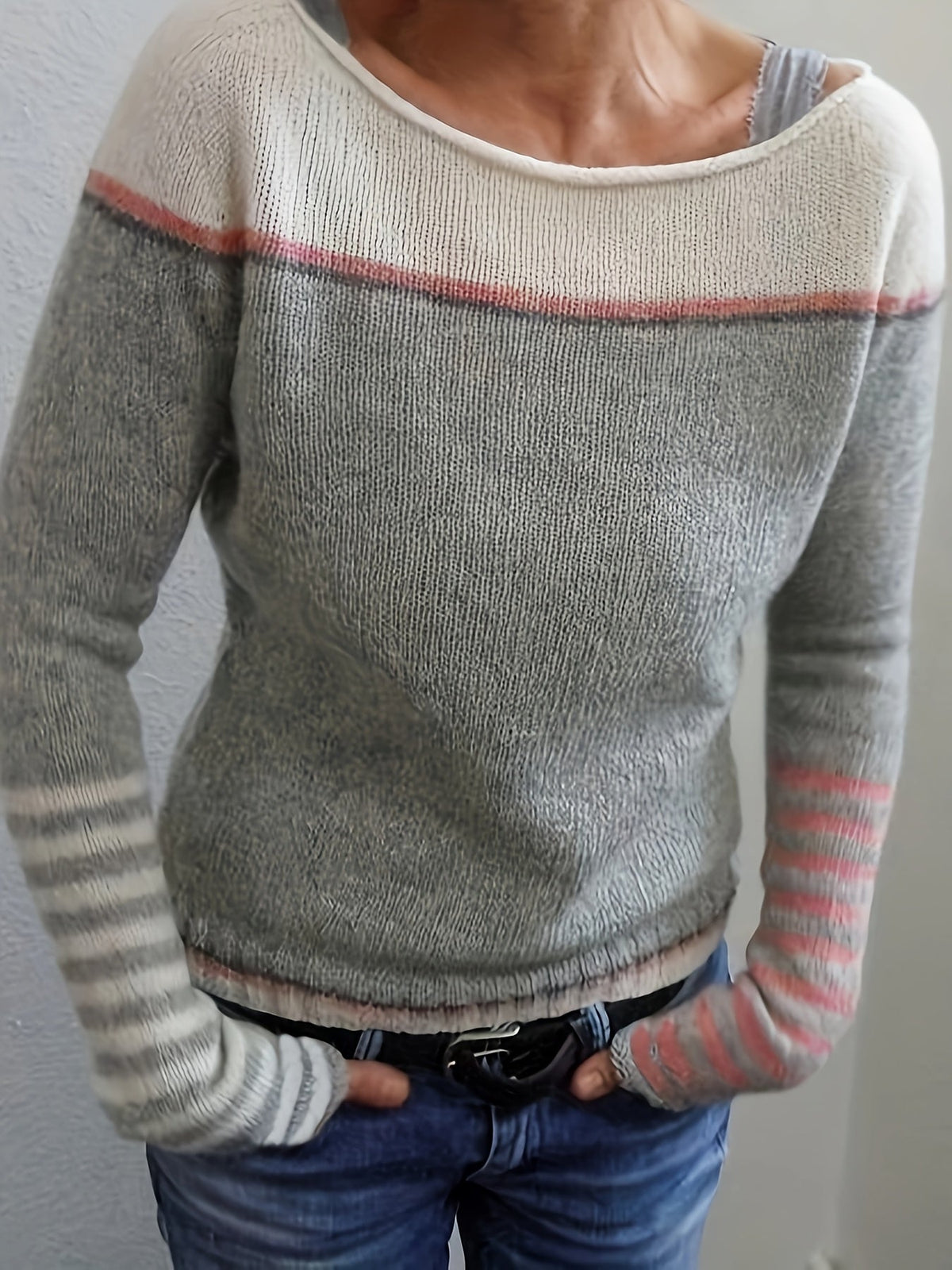 Tavitha | Women's Striped Boat Neck Knitted Jumper