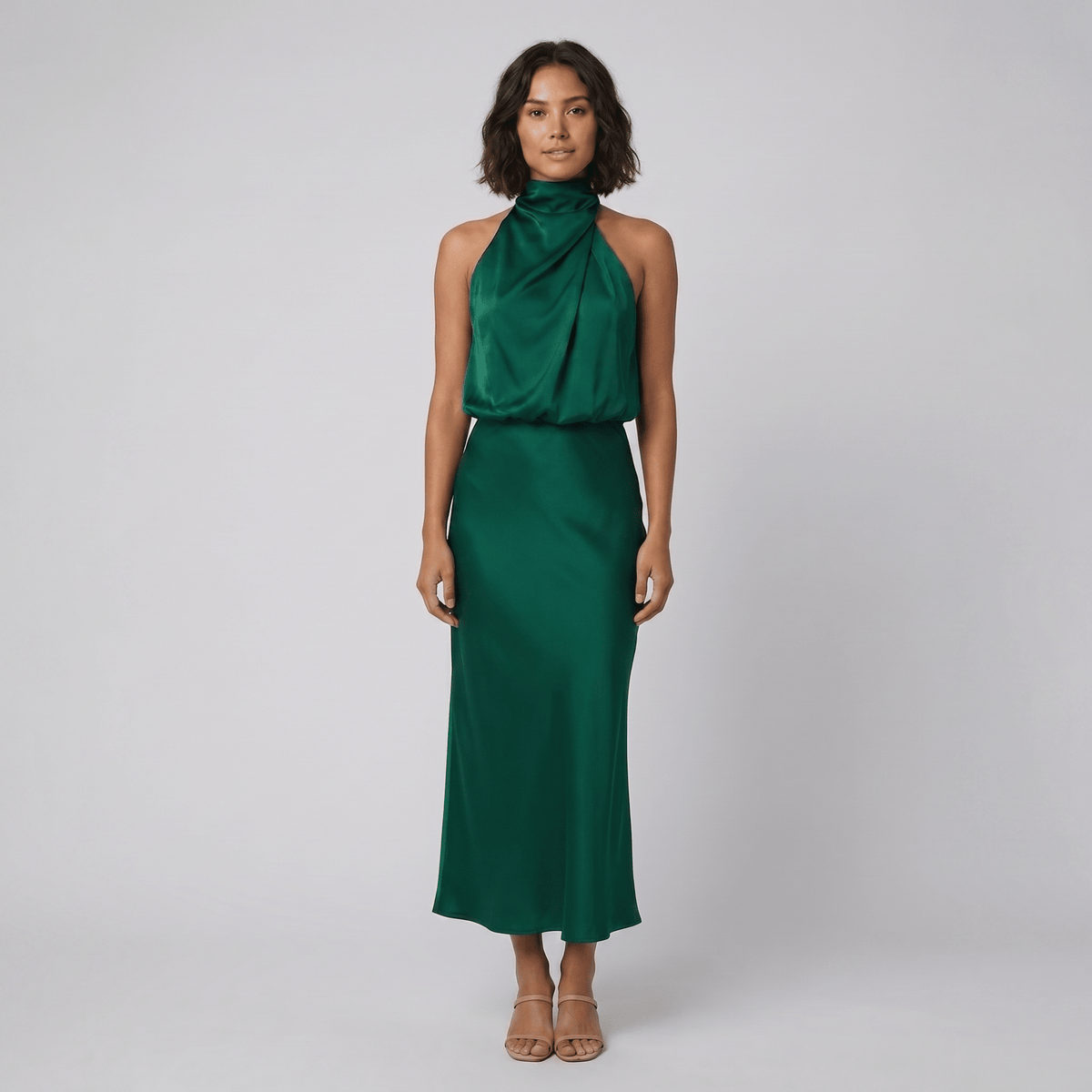 Women's Satin Halter Neck Christmas Party Maxi Dress