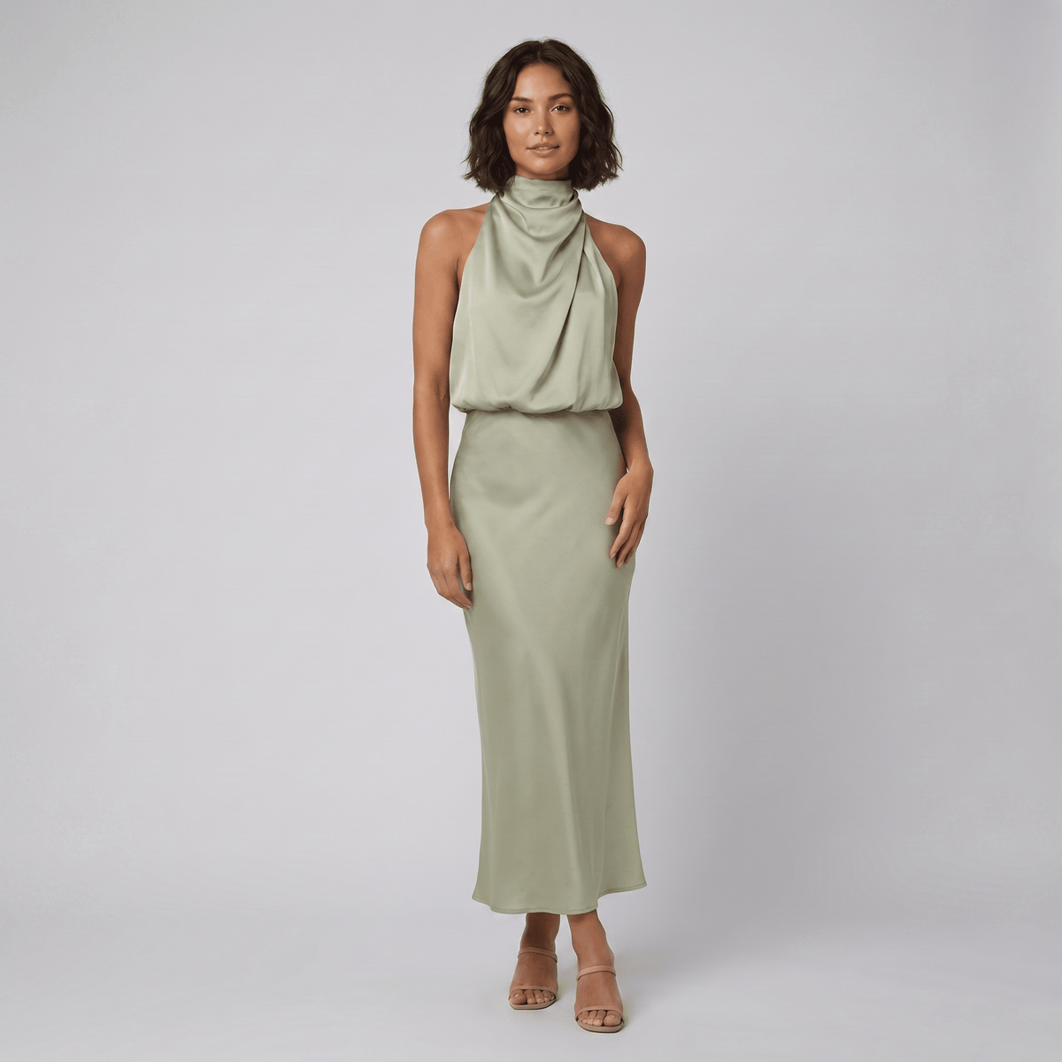 Women's Satin Halter Neck Christmas Party Maxi Dress