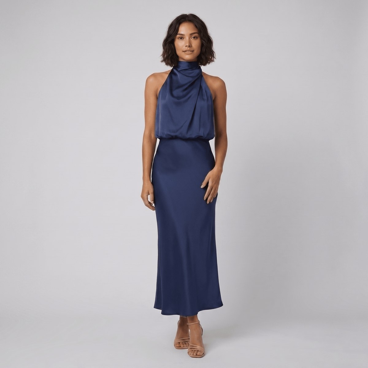 Women's Satin Halter Neck Christmas Party Maxi Dress