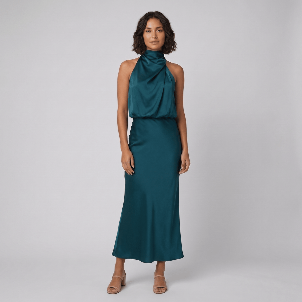 Women's Satin Halter Neck Christmas Party Maxi Dress