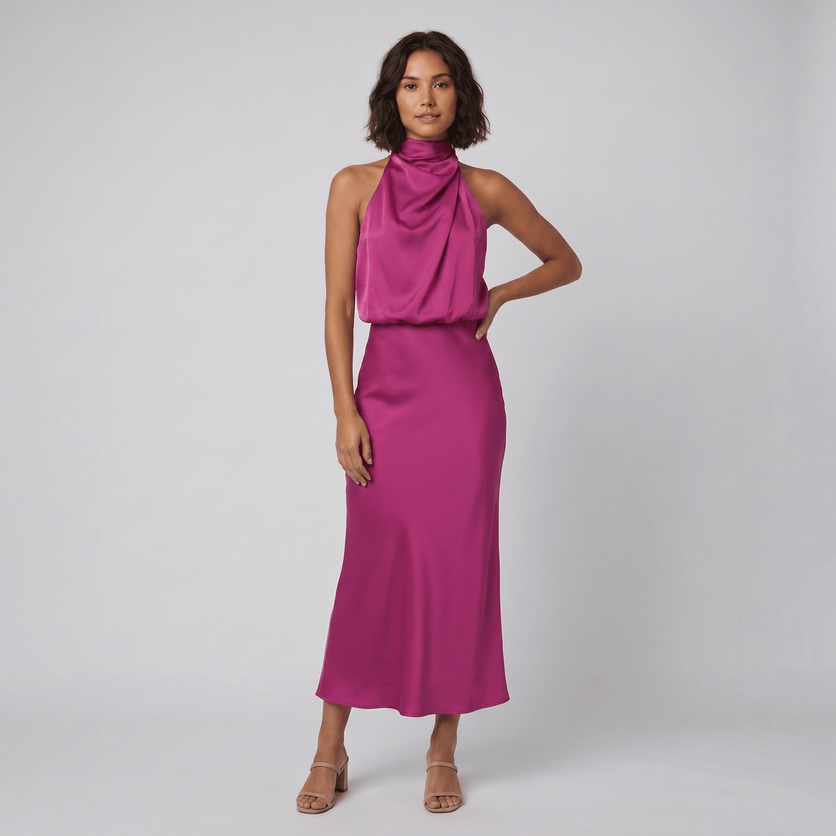 Women's Satin Halter Neck Christmas Party Maxi Dress
