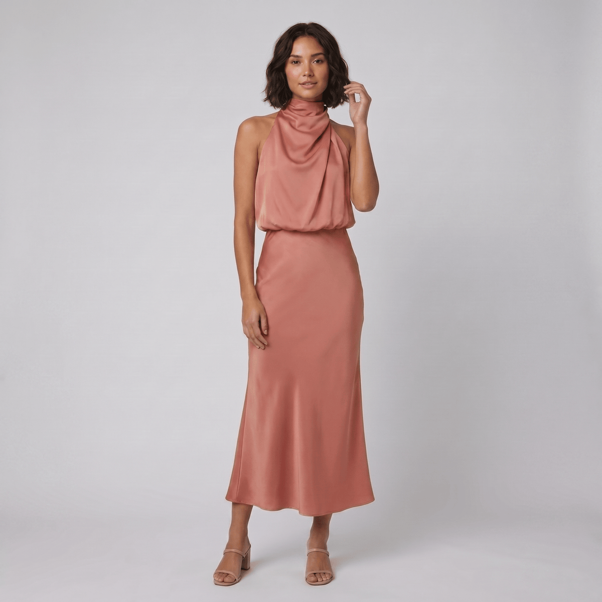 Women's Satin Halter Neck Christmas Party Maxi Dress