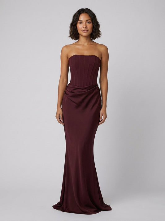 Women's Strapless Corset Christmas Party Maxi Dress