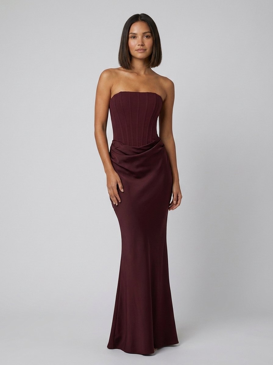 Women's Strapless Corset Christmas Party Maxi Dress