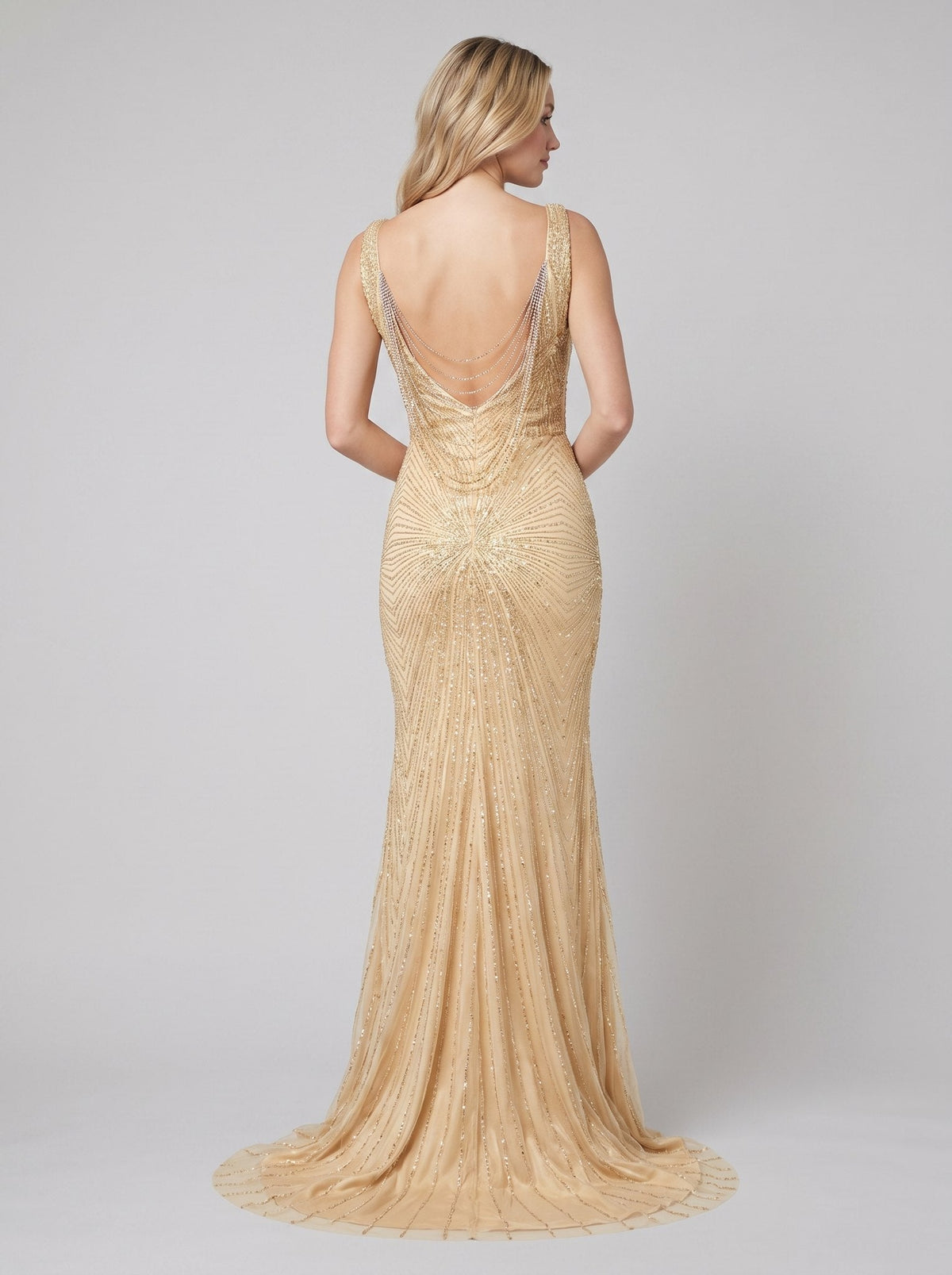 Women's Beaded Fit-and-Flare Christmas Party Gown