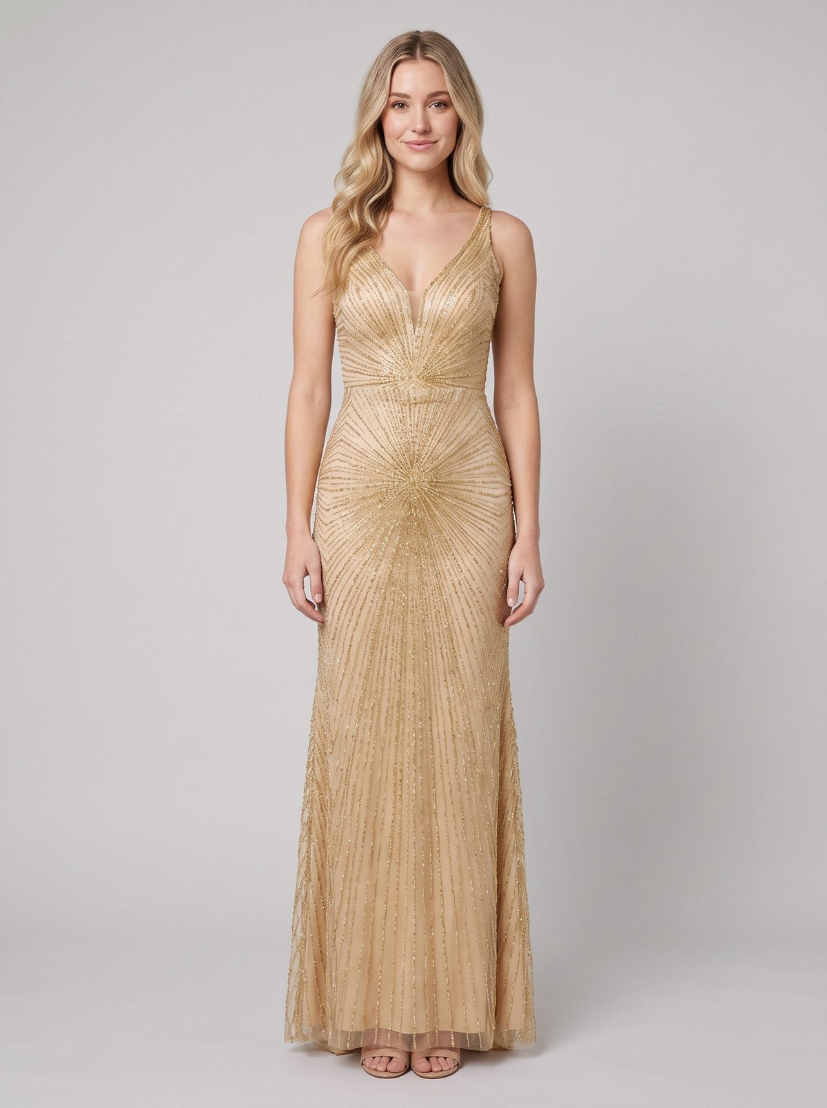Women's Beaded Fit-and-Flare Christmas Party Gown