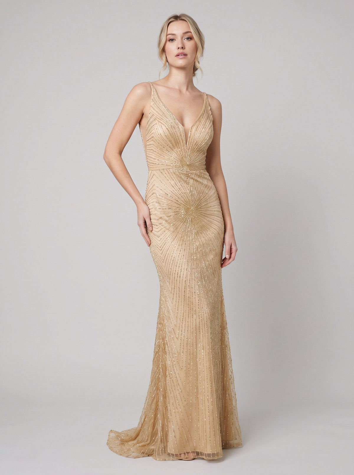 Women's Beaded Fit-and-Flare Christmas Party Gown
