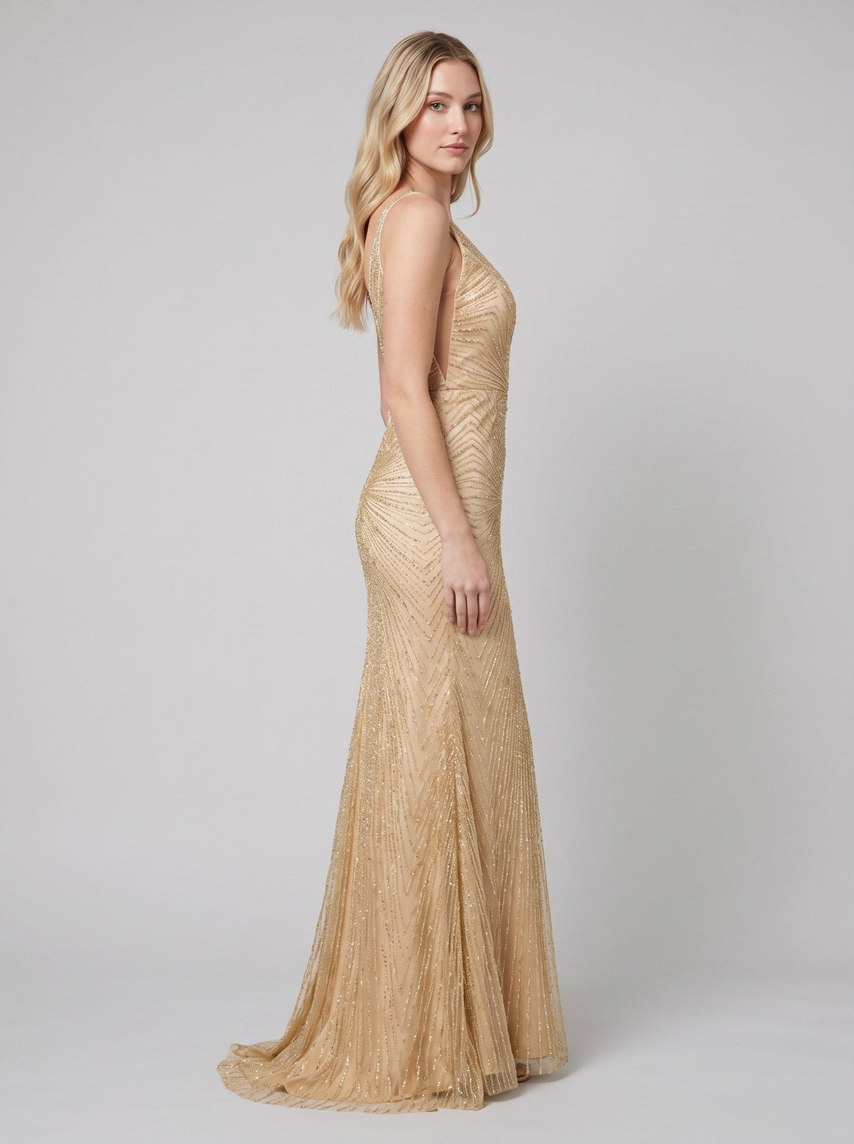 Women's Beaded Fit-and-Flare Christmas Party Gown