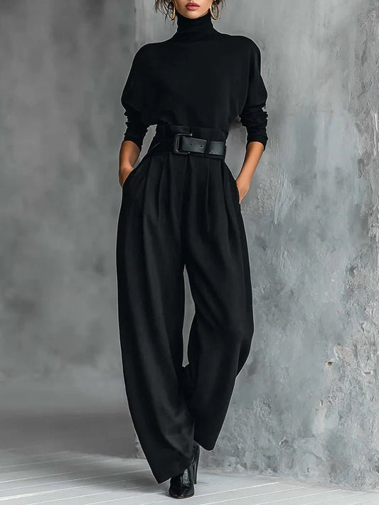 Genevieve | Elegant Turtleneck Two Piece Trouser Set for Women