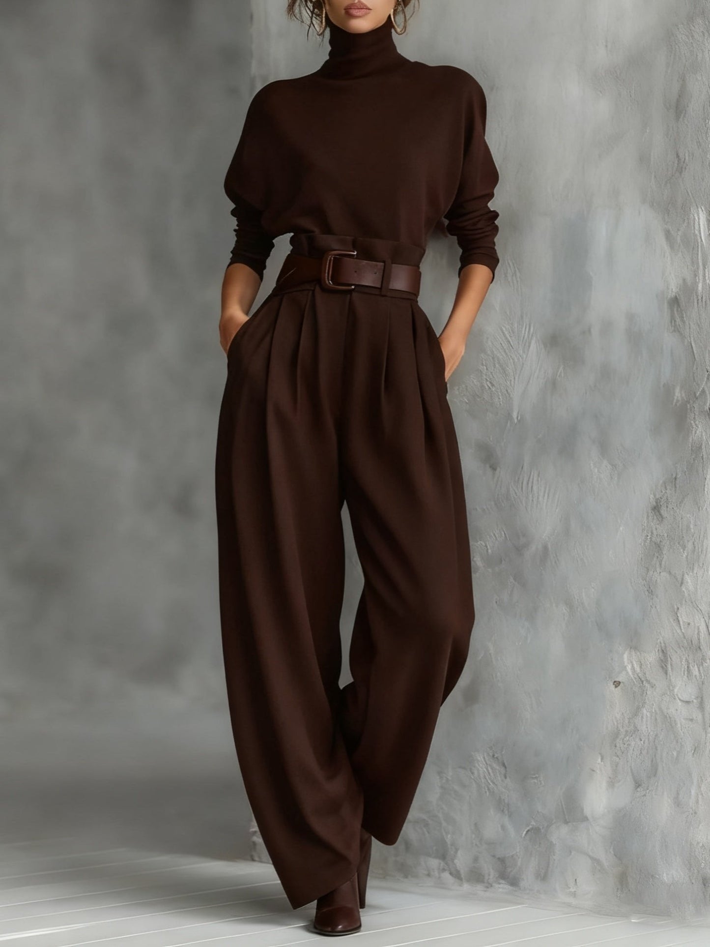 Genevieve | Elegant Turtleneck Two Piece Trouser Set for Women