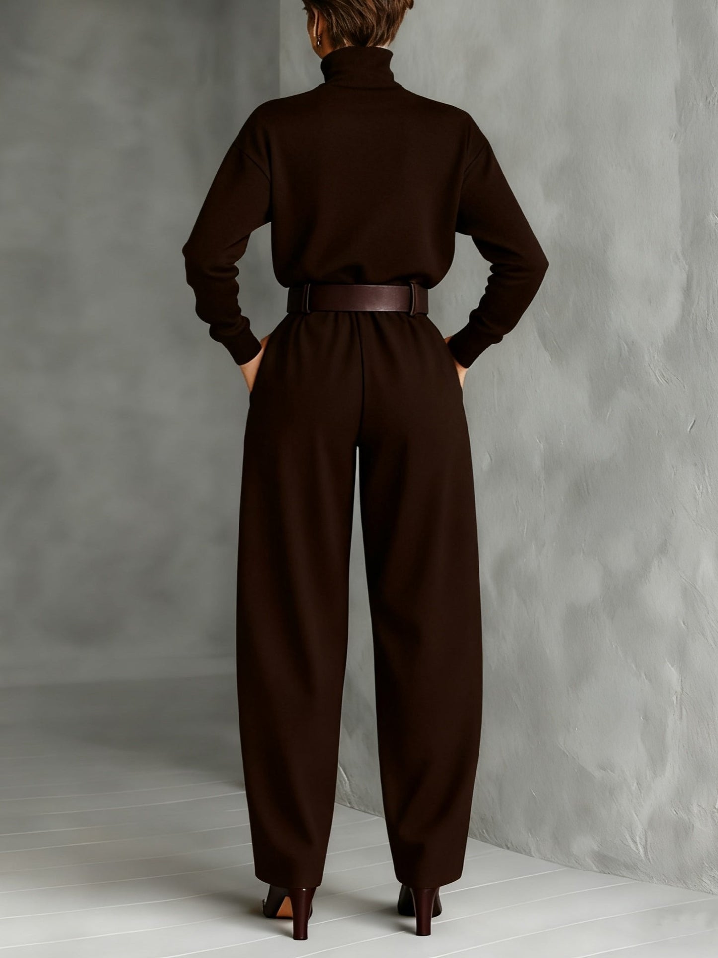 Genevieve | Elegant Turtleneck Two Piece Trouser Set for Women