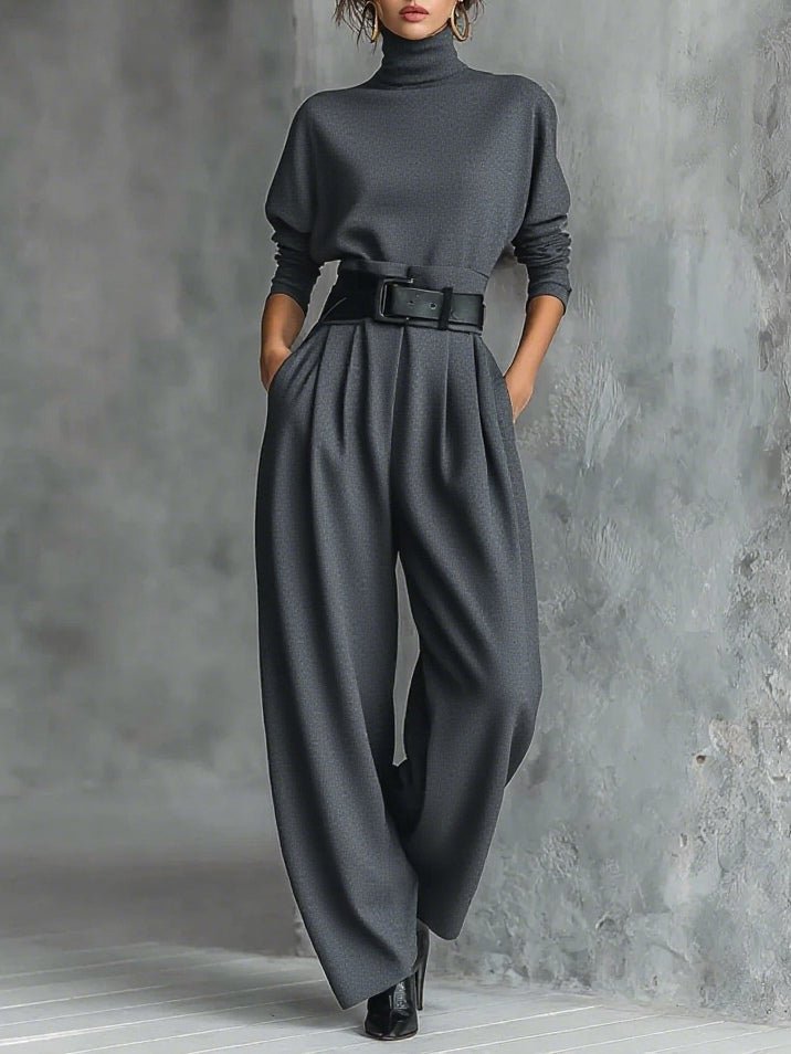 Genevieve | Elegant Turtleneck Two Piece Trouser Set for Women