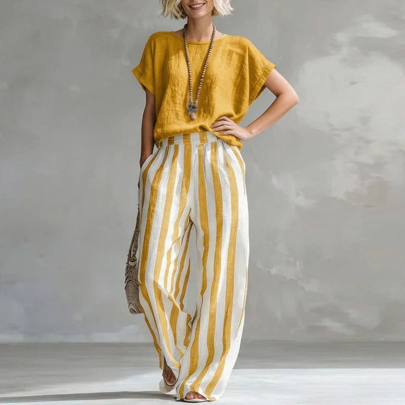 Amara | Linen Two Piece Set with Wide Leg Pants for Women