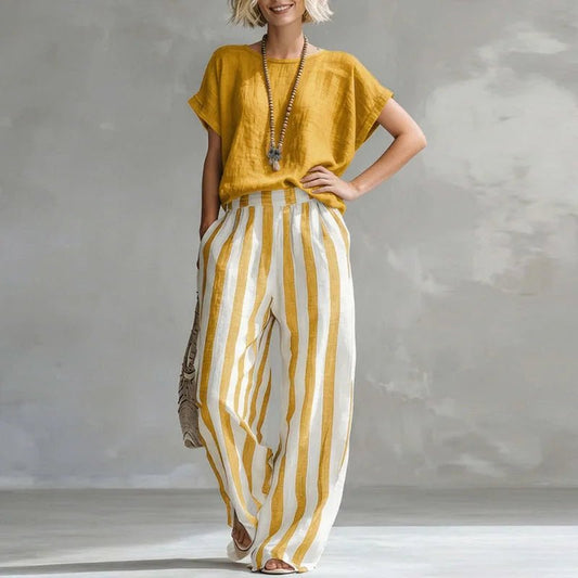 Amara | Linen Two Piece Set with Wide Leg Pants for Women