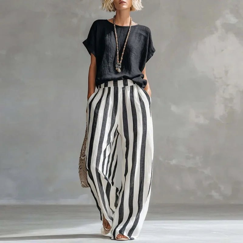 Amara | Linen Two Piece Set with Wide Leg Pants for Women