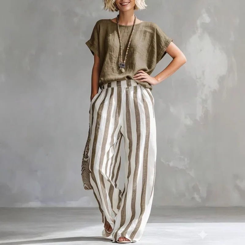 Amara | Linen Two Piece Set with Wide Leg Pants for Women