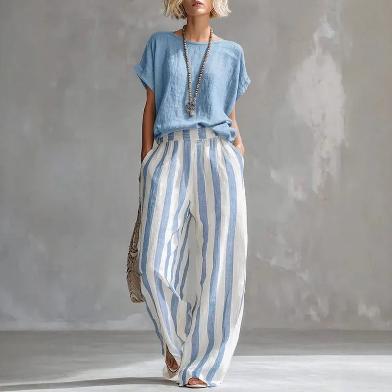 Amara | Linen Two Piece Set with Wide Leg Pants for Women