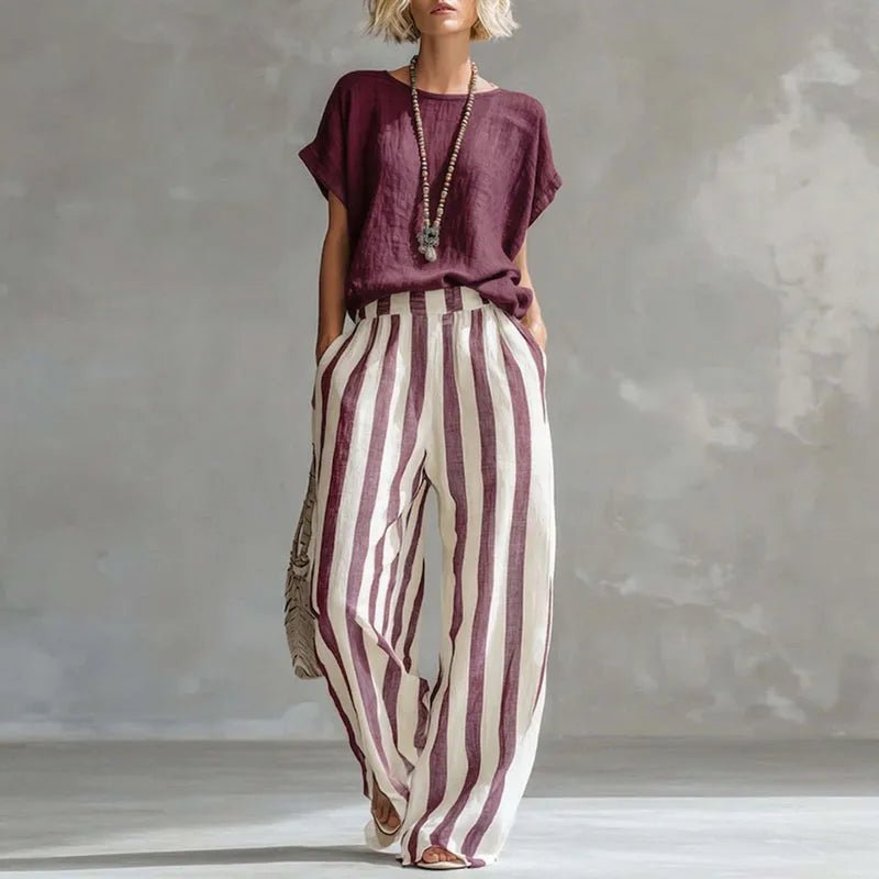 Amara | Linen Two Piece Set with Wide Leg Pants for Women