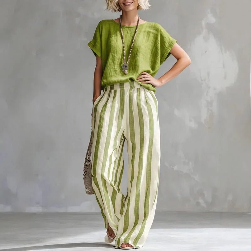 Amara | Linen Two Piece Set with Wide Leg Pants for Women