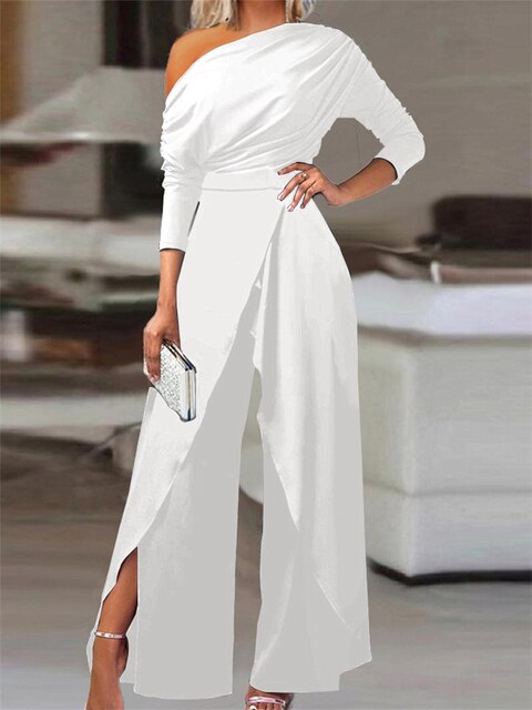 Zelora | Off Shoulder Wide Leg Jumpsuit