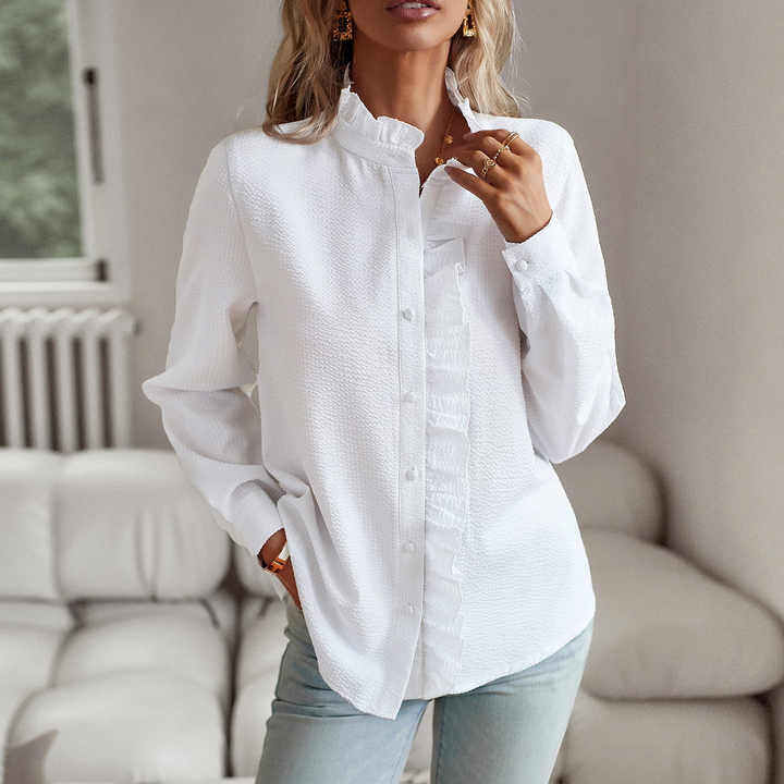 Roseline | Women's Ruffle Front Button-Up Blouse