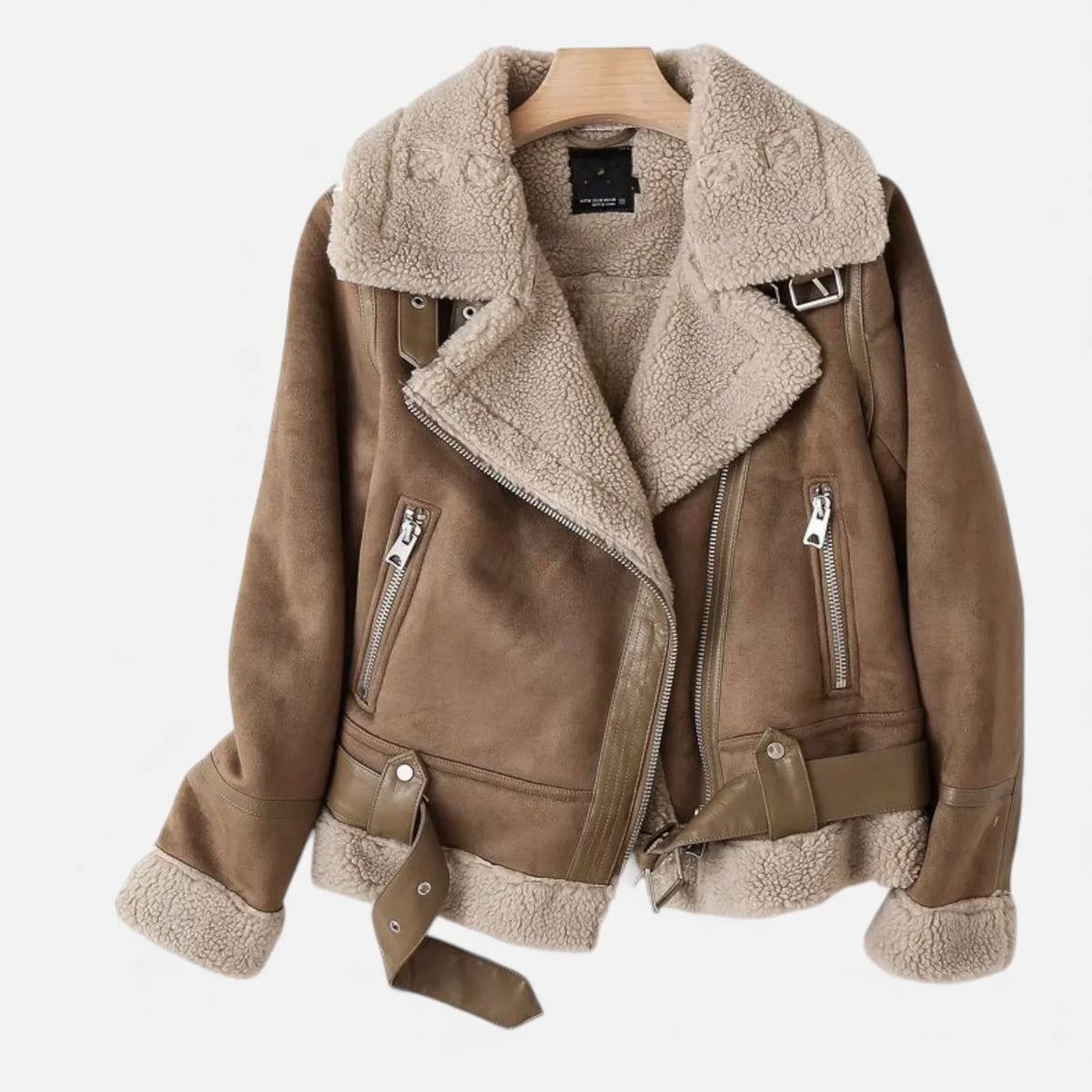 Women's Suede Faux-Shearling Belted Aviator Jacket | Winter