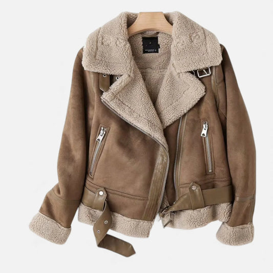 Women's Suede Faux-Shearling Belted Aviator Jacket | Winter