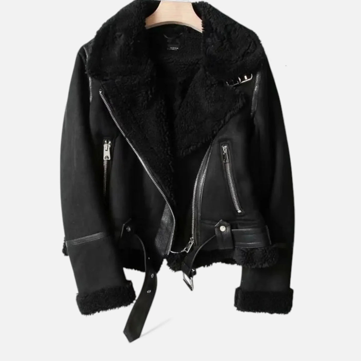 Women's Suede Faux-Shearling Belted Aviator Jacket | Winter