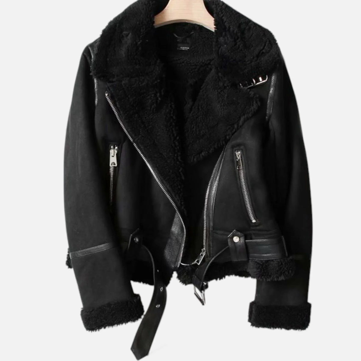 Women's Suede Faux-Shearling Belted Aviator Jacket | Winter