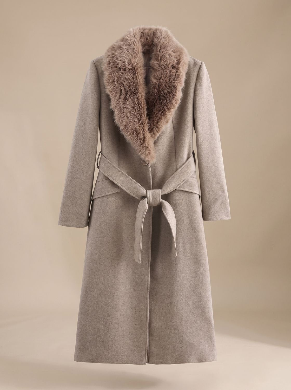 Ivy | Belted Faux Fur Collar Longline Coat