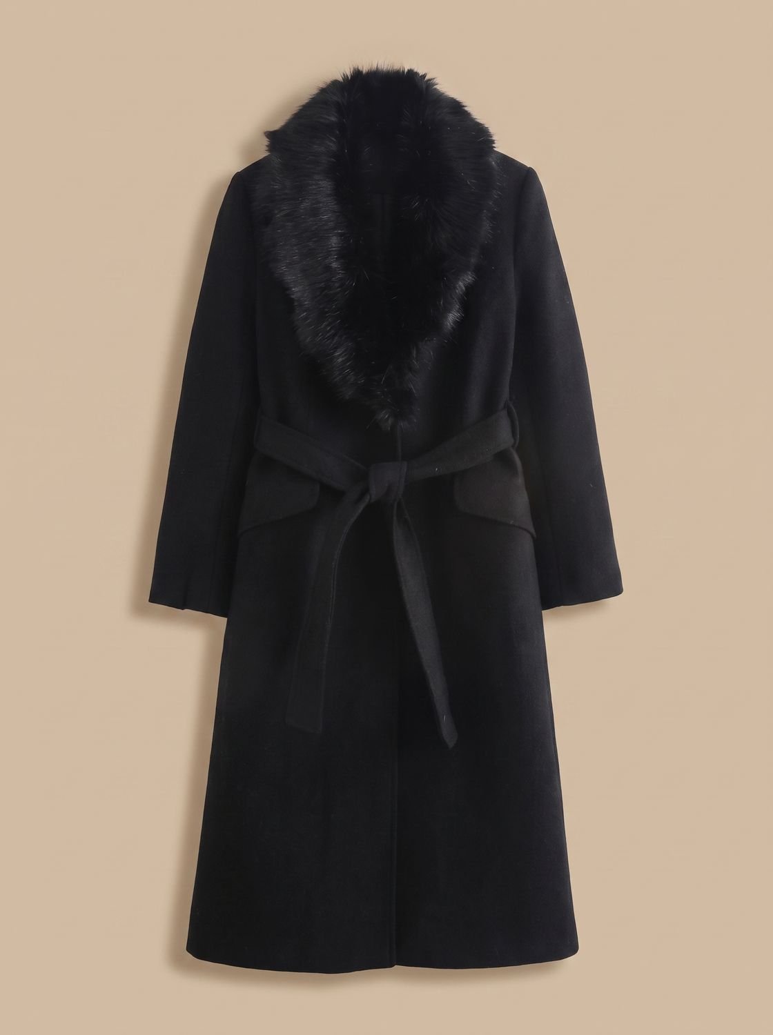Ivy | Belted Faux Fur Collar Longline Coat