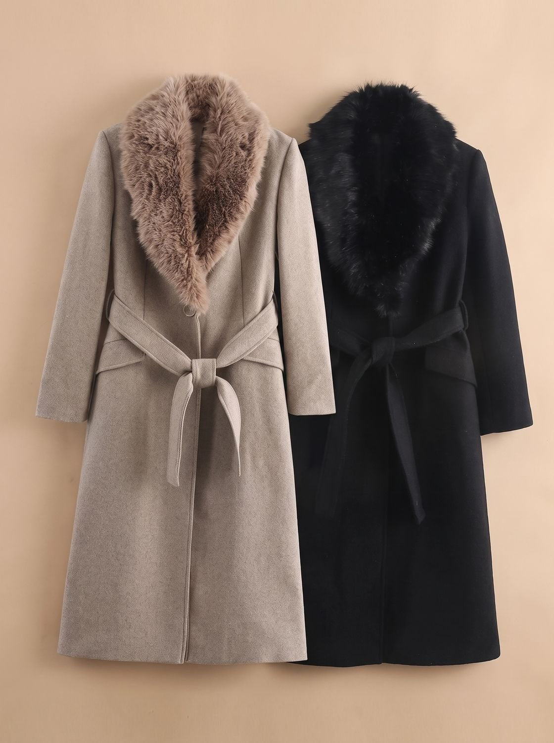 Ivy | Belted Faux Fur Collar Longline Coat