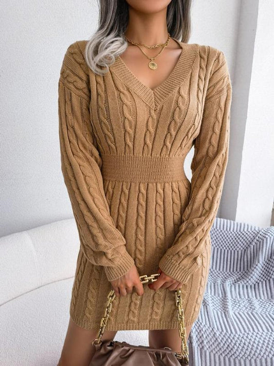 Bryony | Women's Cable-Knit V-Neck Jumper Dress