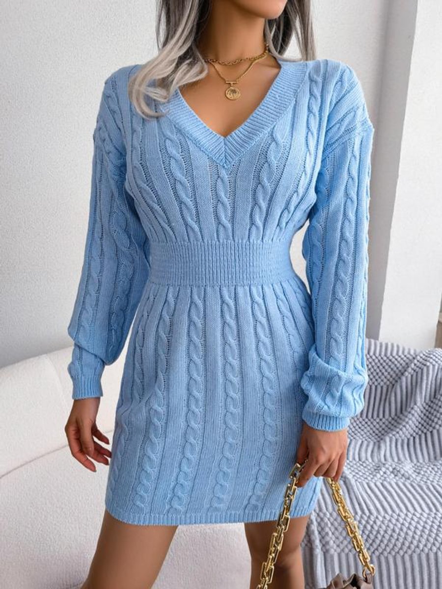 Bryony | Women's Cable-Knit V-Neck Jumper Dress