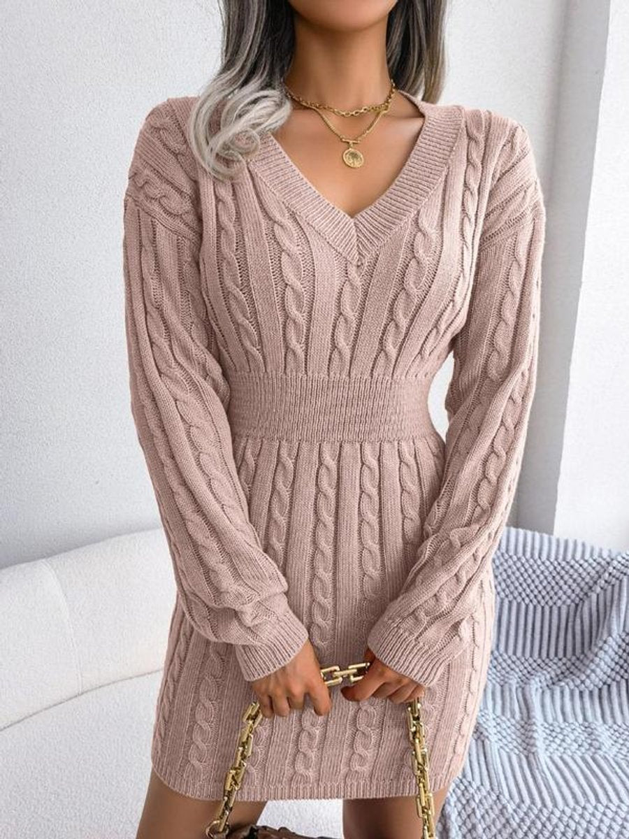 Bryony | Women's Cable-Knit V-Neck Jumper Dress
