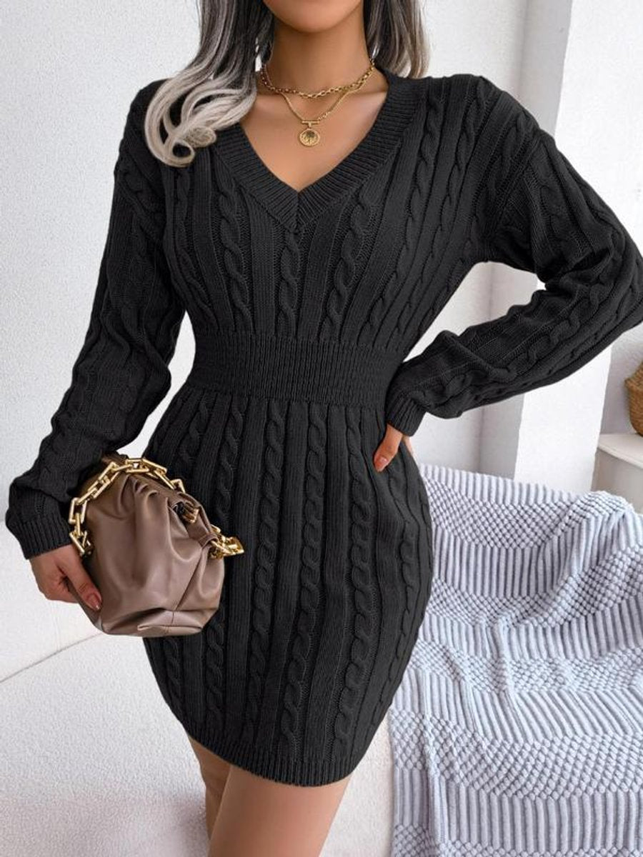 Bryony | Women's Cable-Knit V-Neck Jumper Dress