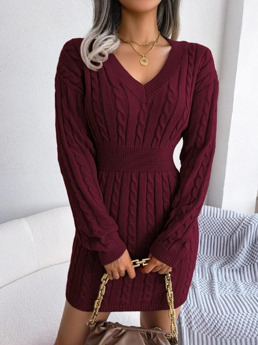 Bryony | Women's Cable-Knit V-Neck Jumper Dress