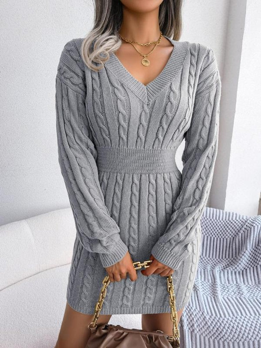 Bryony | Women's Cable-Knit V-Neck Jumper Dress