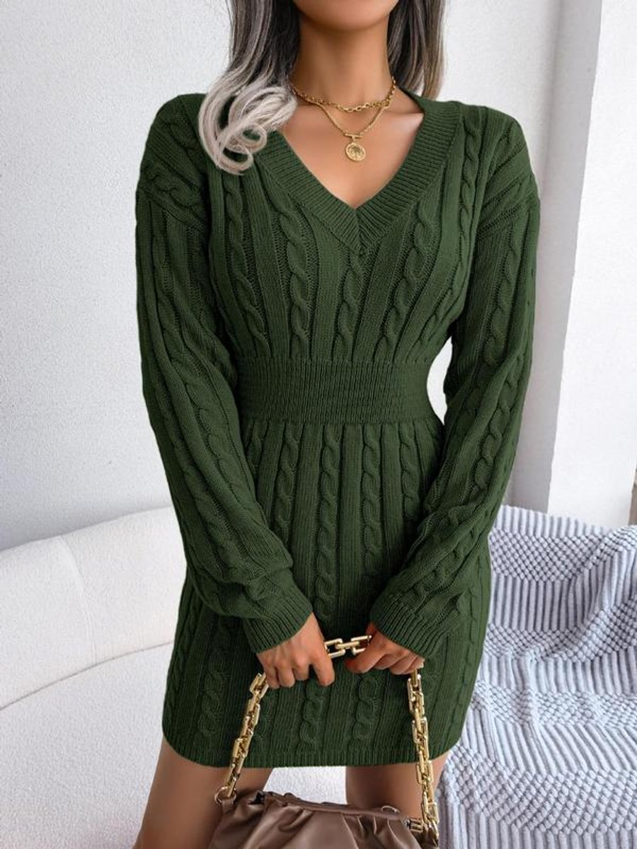 Bryony | Women's Cable-Knit V-Neck Jumper Dress