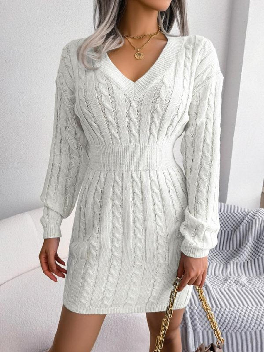 Bryony | Women's Cable-Knit V-Neck Jumper Dress