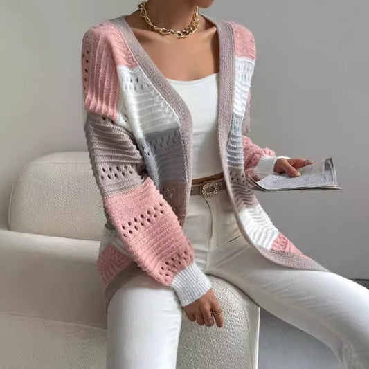 Elowen | Women's Colour-Block Pointelle Cardigan