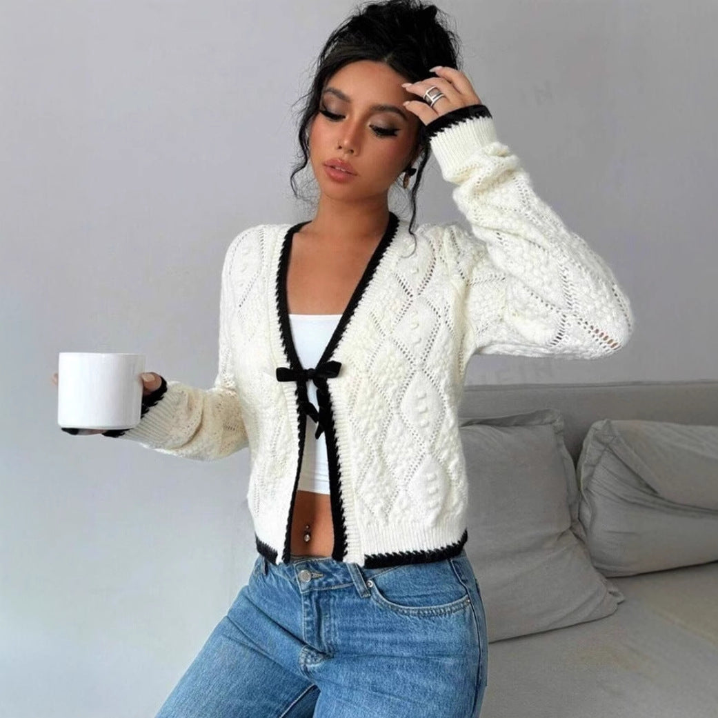 Évarine | Women's Cropped Pointelle Knit Cardigan