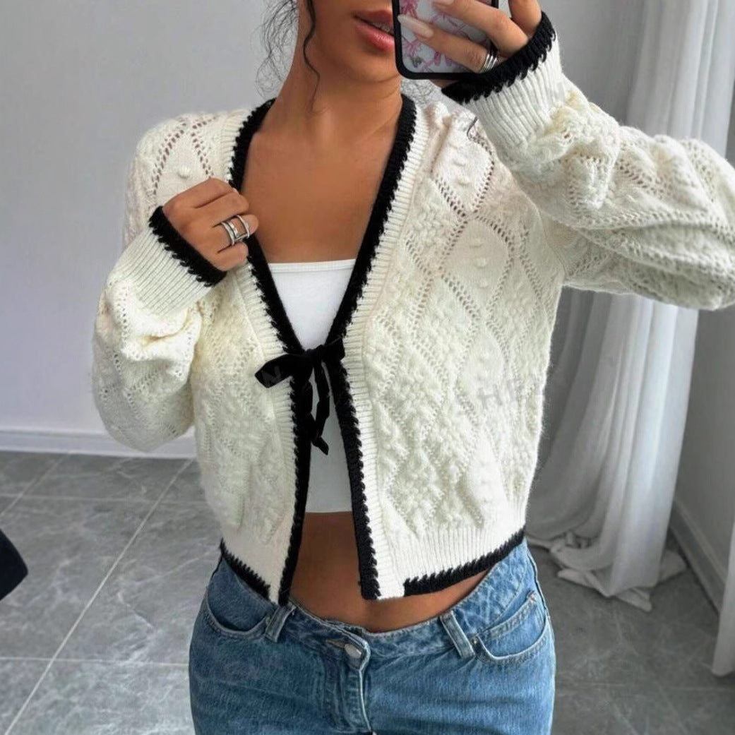 Évarine | Women's Cropped Pointelle Knit Cardigan