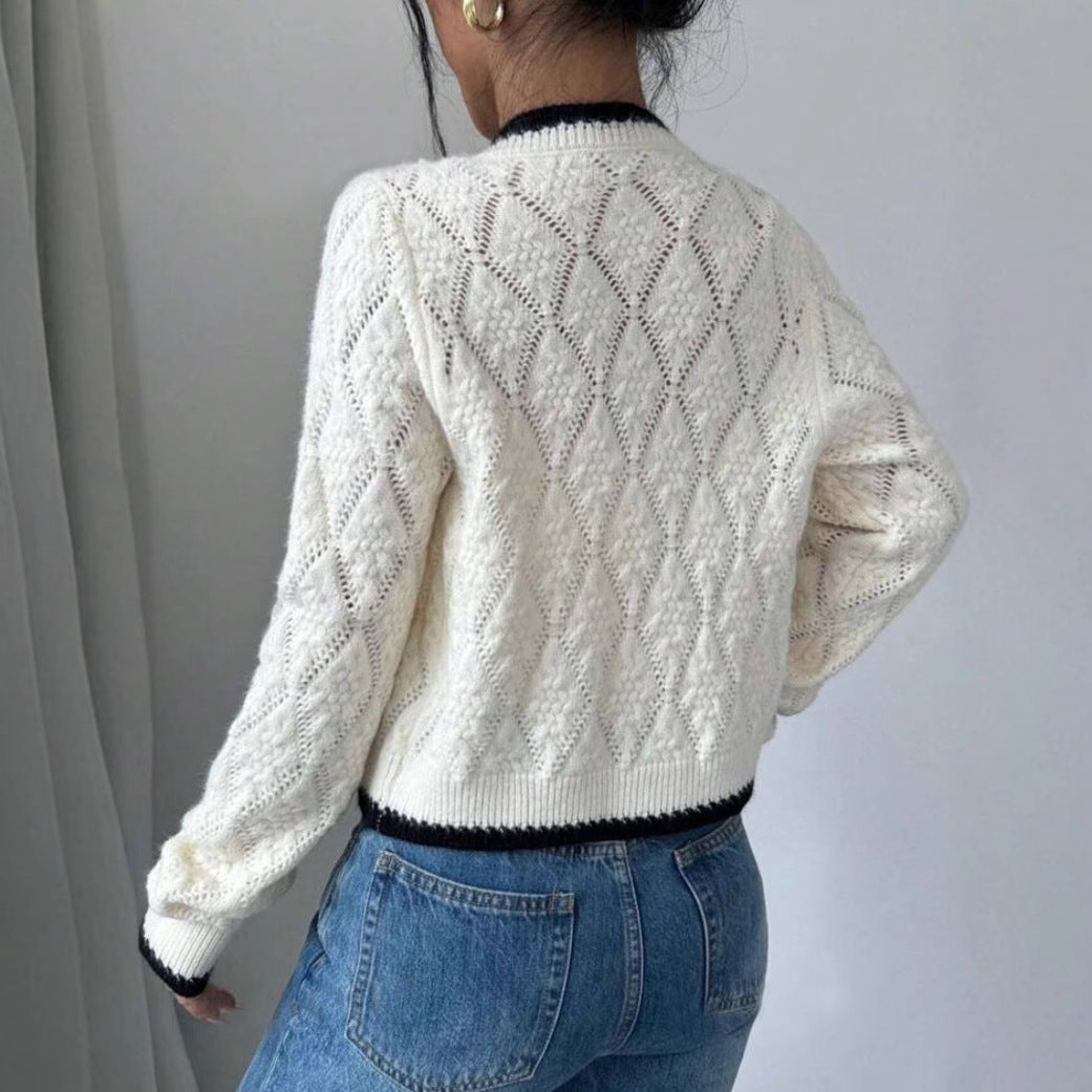 Évarine | Women's Cropped Pointelle Knit Cardigan