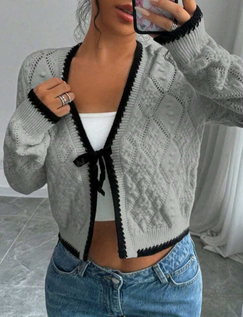 Évarine | Women's Cropped Pointelle Knit Cardigan