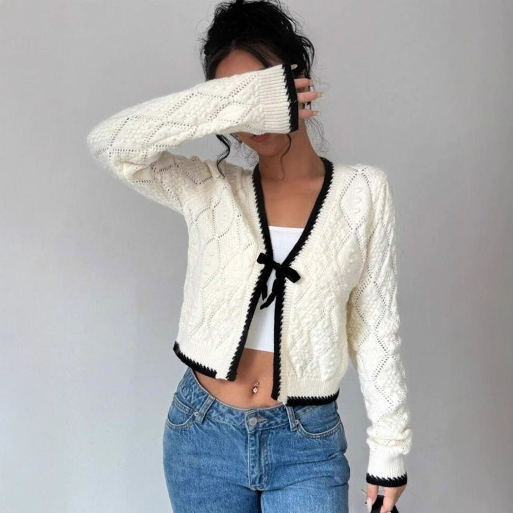 Évarine | Women's Cropped Pointelle Knit Cardigan