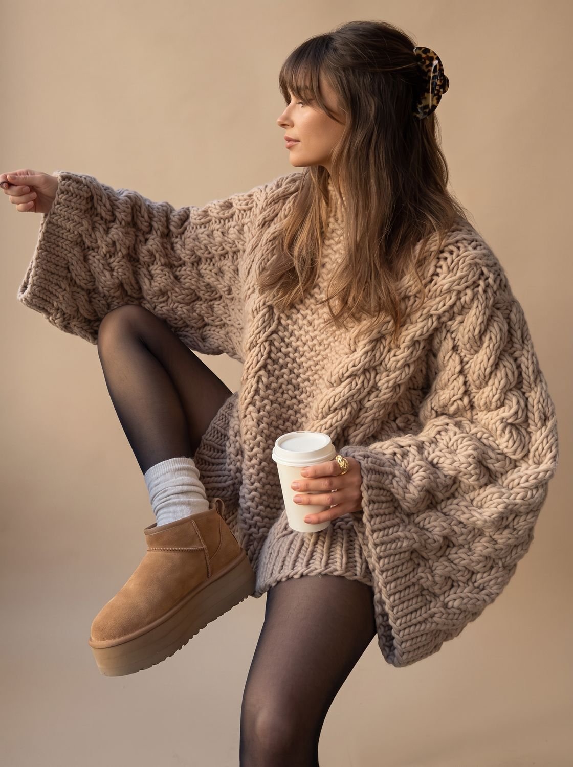 Ambrose | Women's Chunky Cable Knit Oversized Dropped-Shoulder Jumper